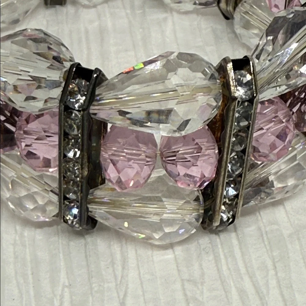 Beautiful Pink and Clear Crystal Stretch Bracelet rhinestone gun metal spacers